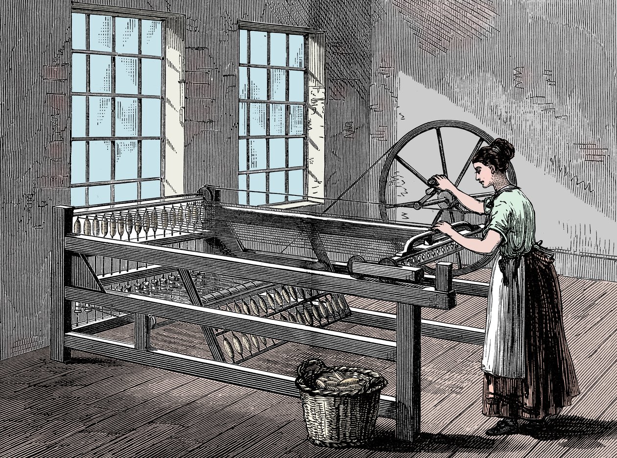 Kvinna som använder en spinning Jenny, c1880 av Unbekannt
