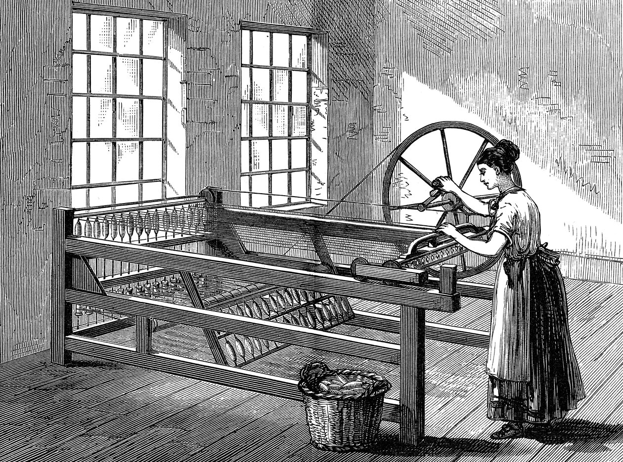 Kvinna som använder en spinning Jenny, c1880 av Unbekannt