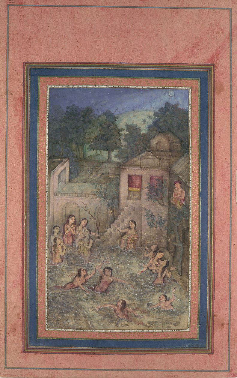 Women Bathing by Moonlight, Folio från Davis Album, 1700-talet. av Unbekannt