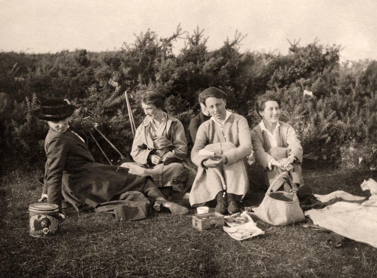 Kvinnor som njuter av en picknick, 1900-talet av Unbekannt