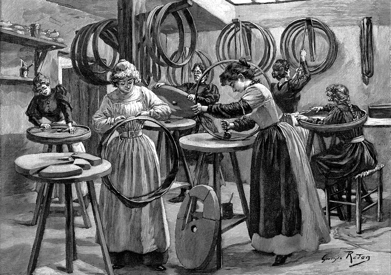 Kvinnor som tillverkar pneumatiska däck för cyklar, Frankrike, 1896 av Unbekannt