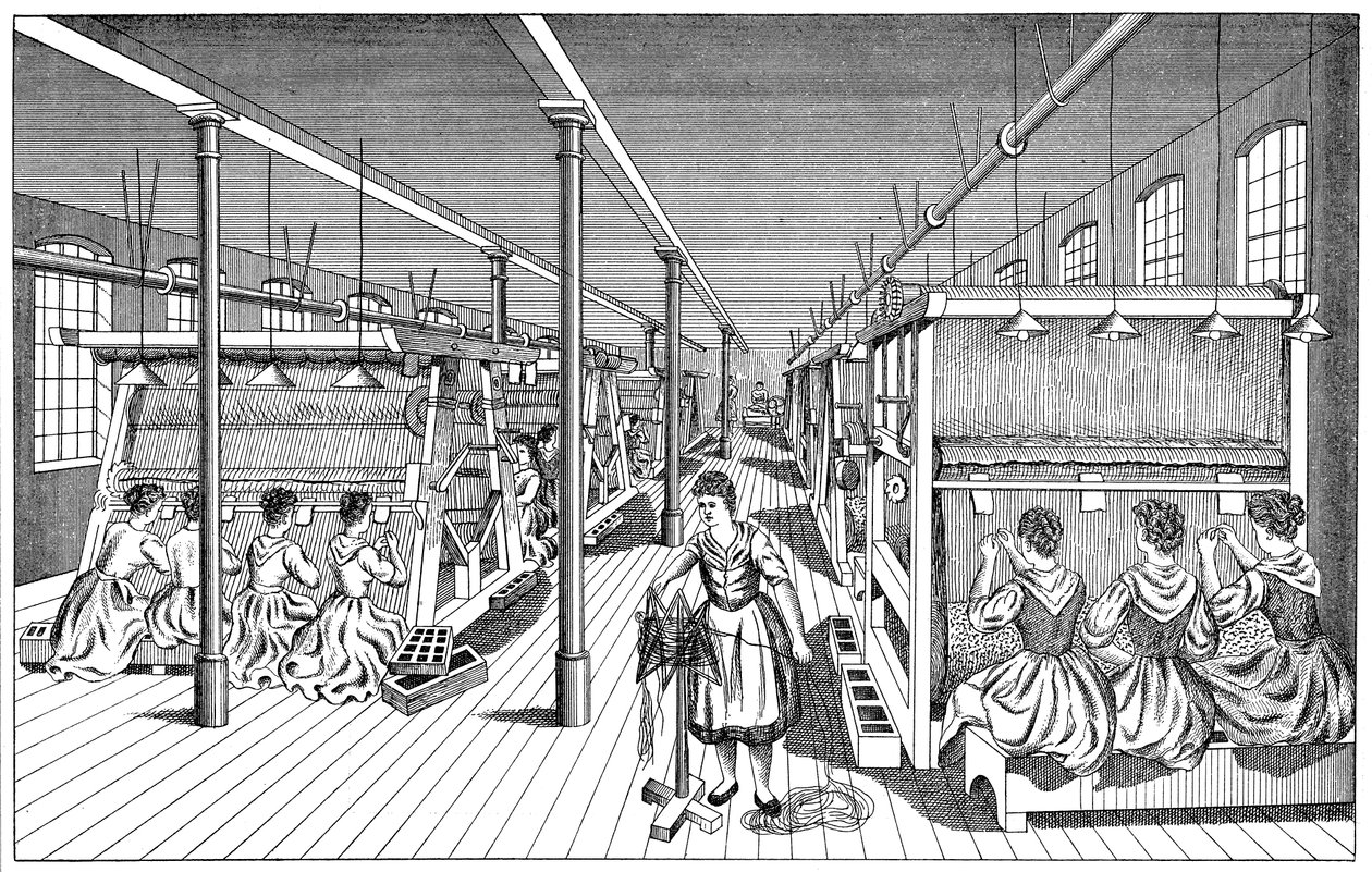 Kvinnliga arbetare i en mattfabrik, c1895 av Unbekannt