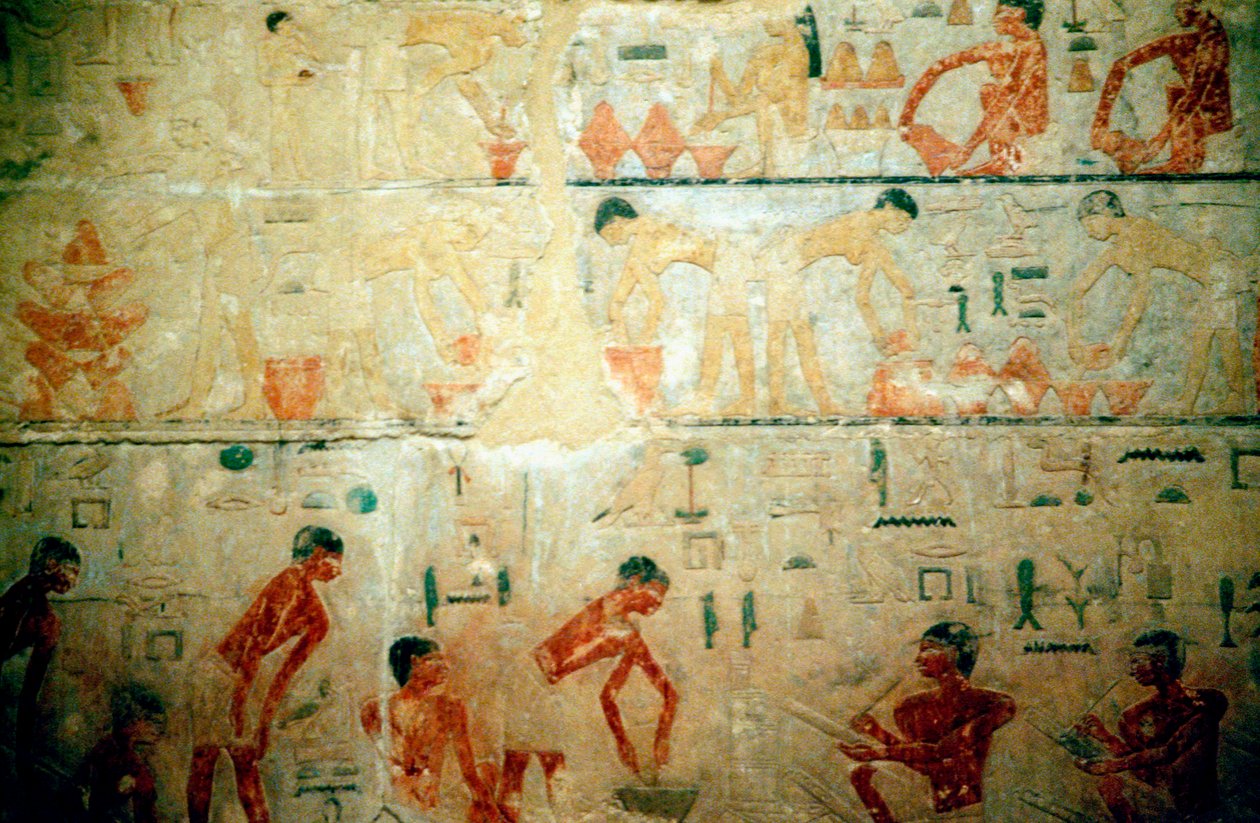 Arbetsliv i det antika Egypten, väggmålning från en hantverkargrav i Saqqara av Unbekannt