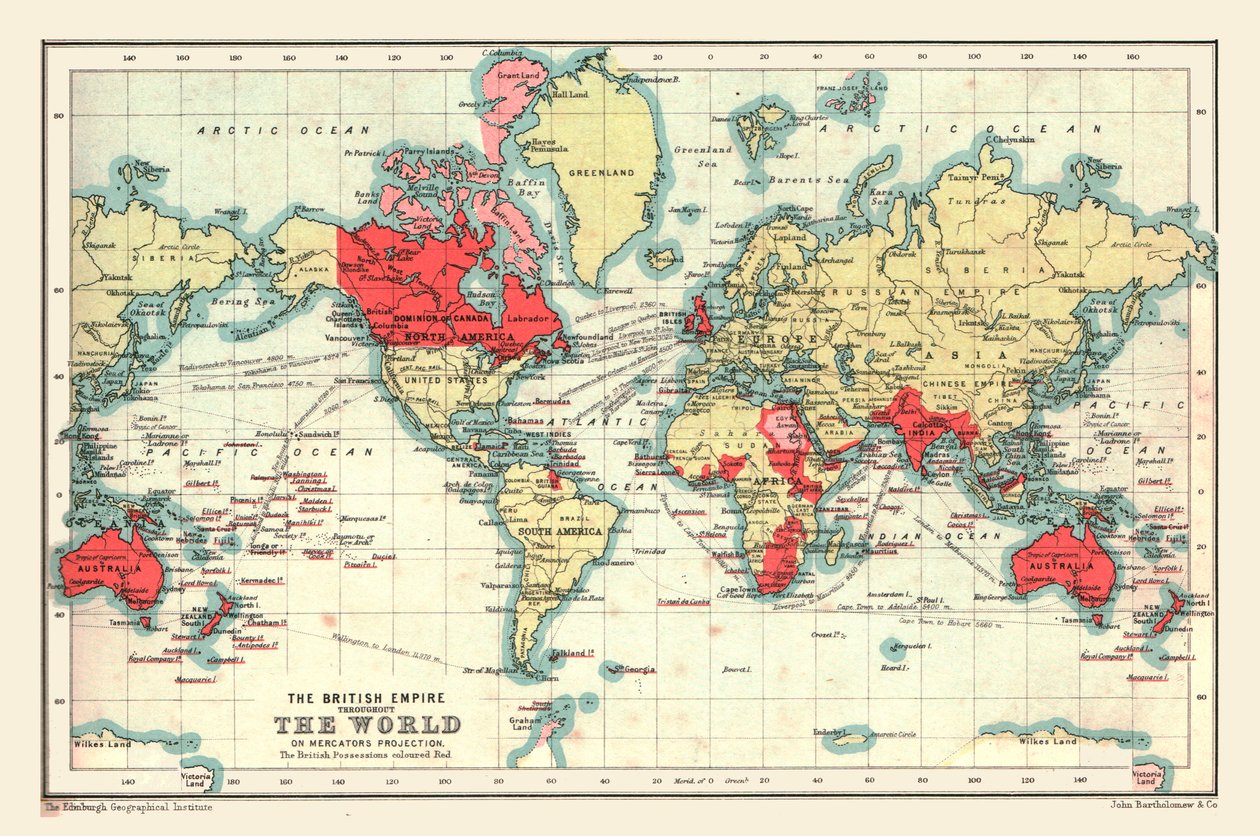 Världskarta som visar det brittiska imperiet, 1902. av Unbekannt