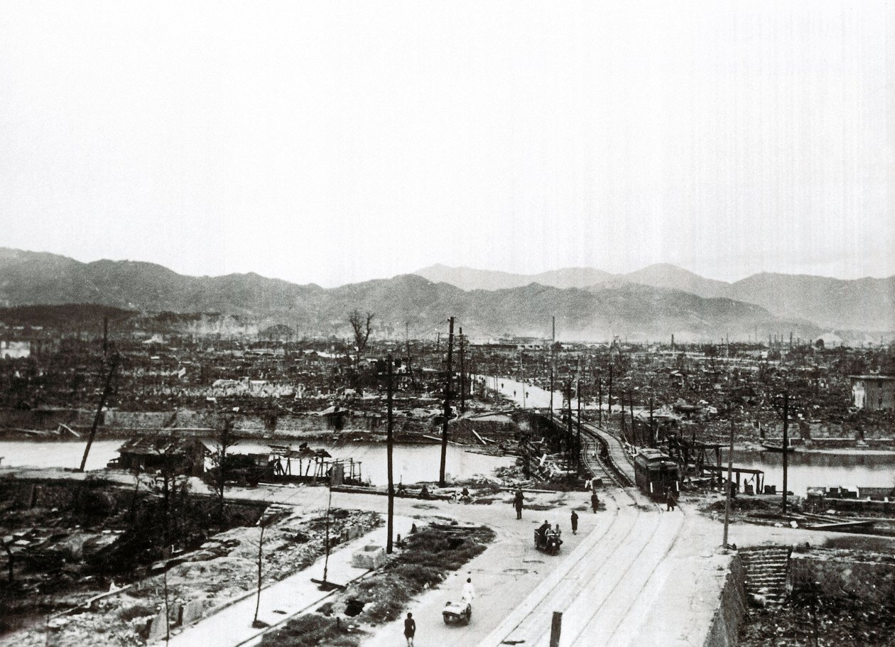 Andra världskriget: ruinerna av Hiroshima efter atombombningen, 6 augusti av Unbekannt