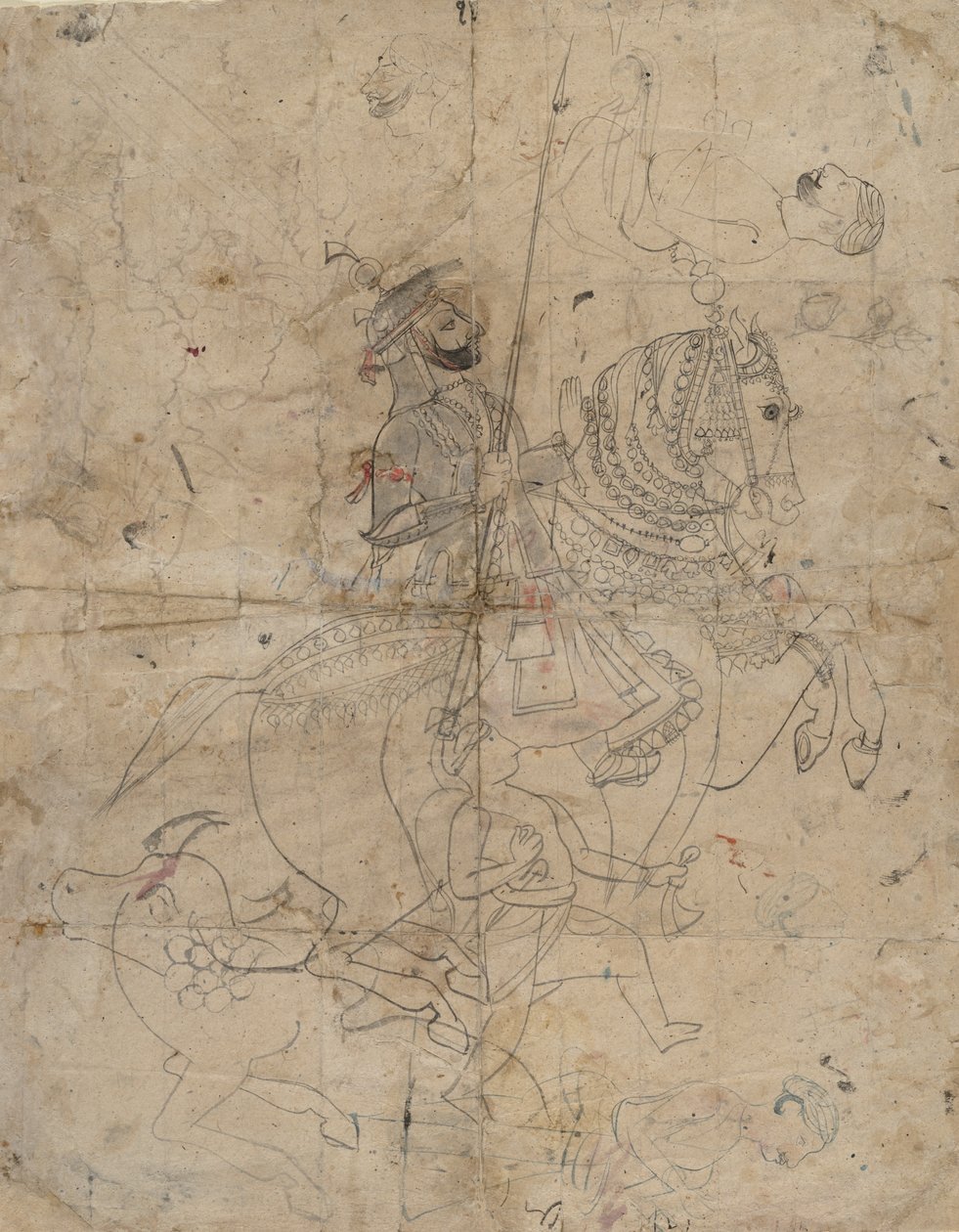 Dyrkan av Brijnathanji och Swamini recta, ryttarporträtt verso, K. 1800. av Unbekannt