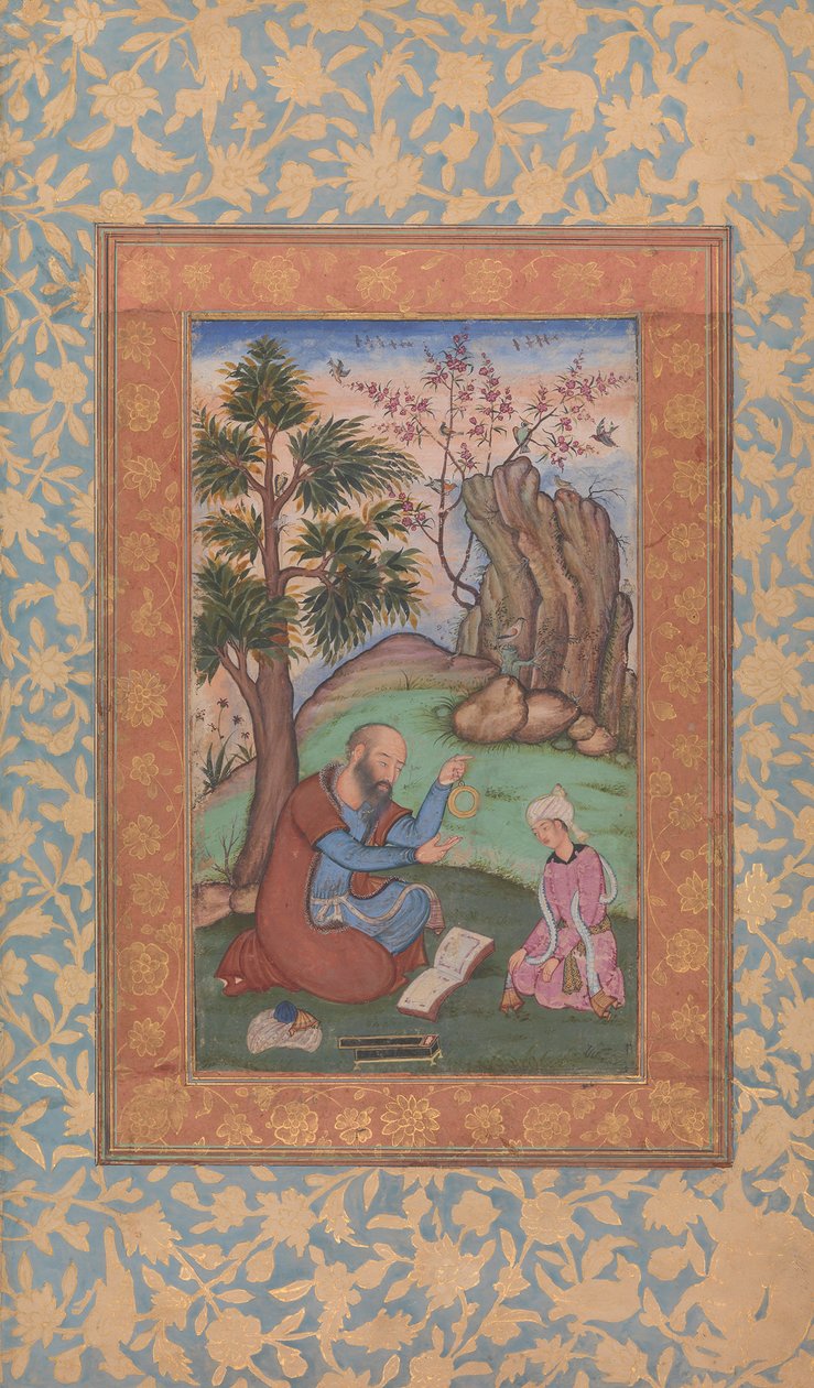 Ung prins och mentor sitter i landskapet, ca. 1600. av Unbekannt