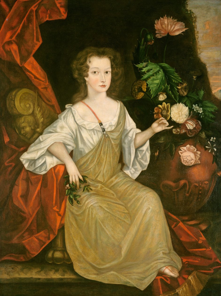 Ung kvinna med en fjäril, ca. 1710. av Unbekannt