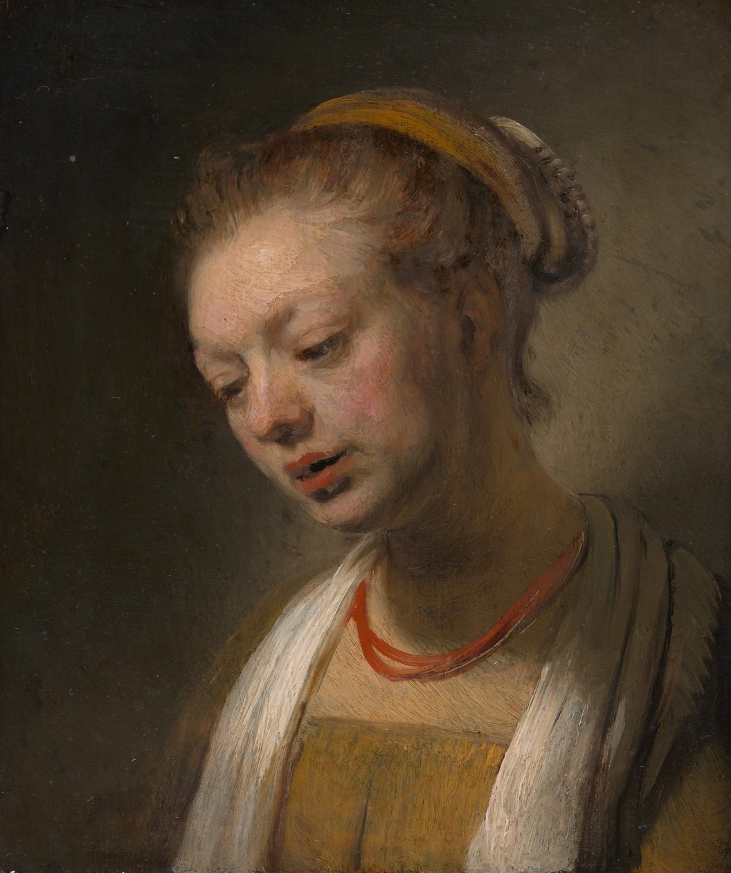 Ung kvinna med ett rött halsband, ca. 1645. av Unbekannt