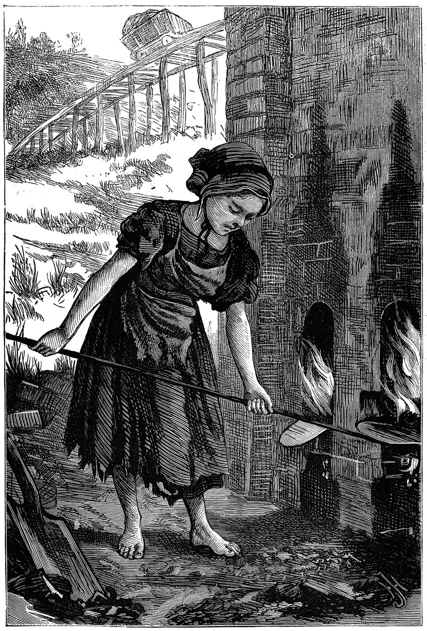 Ung flicka sköter brandhålen i en tegelugn, 1871 av Unbekannt