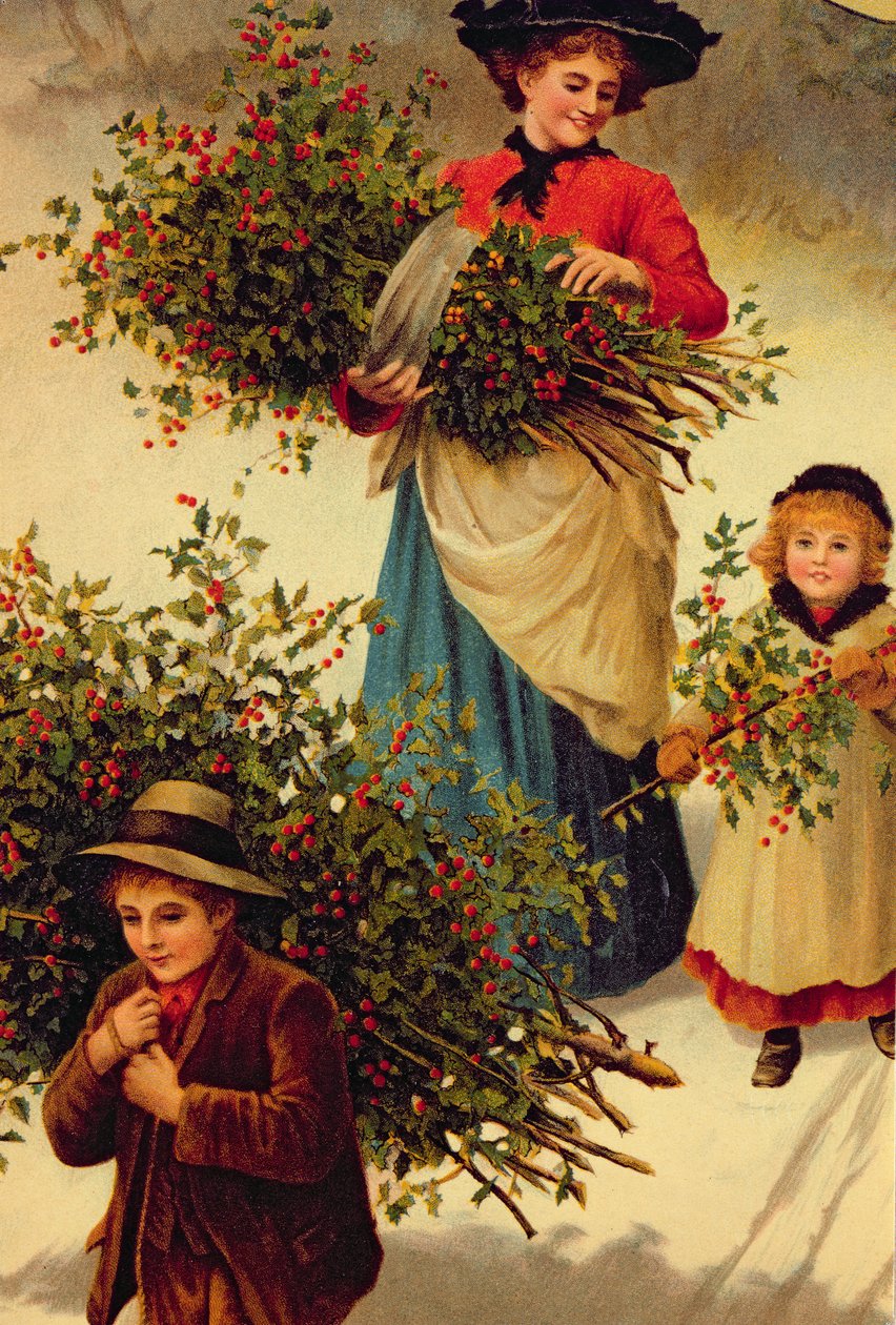 Carrying Home the Christmas Holly, viktoriansk, (bokillustration) av Unbekannt Unbekannt