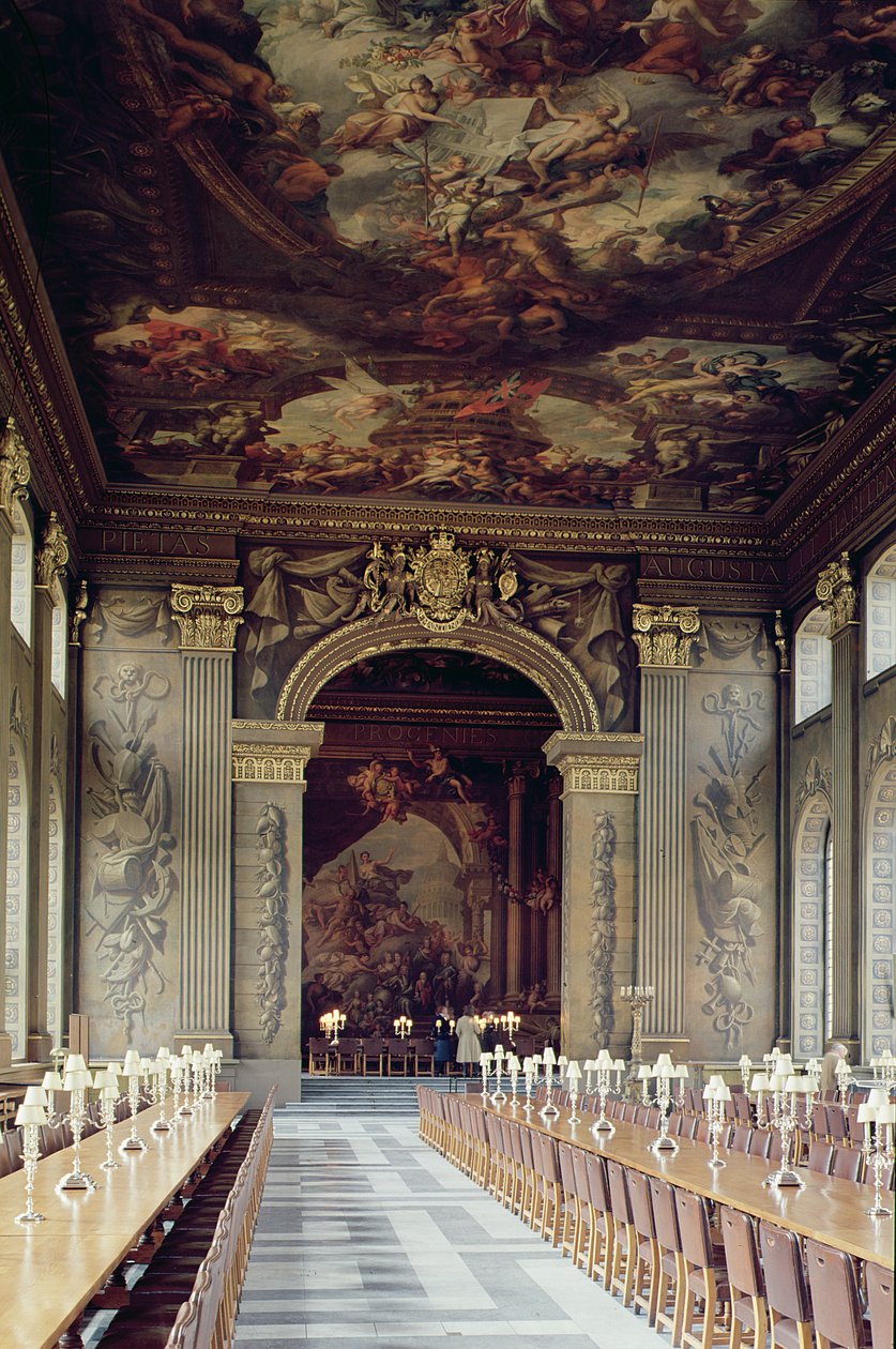 Taket vid ingången till Painted Hall, Old Royal Naval College, Greenwich, London av Unbekannt Unbekannt