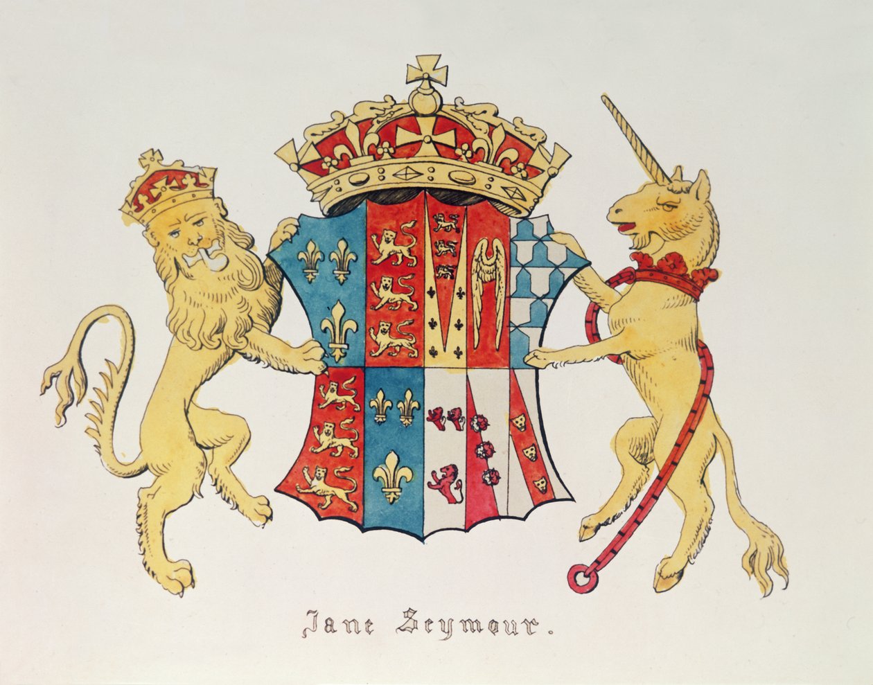 Vapensköld av Jane Seymour (ca 1509-37), tredje hustru till kung Henrik VIII av England (1491-1547) (tryck) av Unbekannt Unbekannt