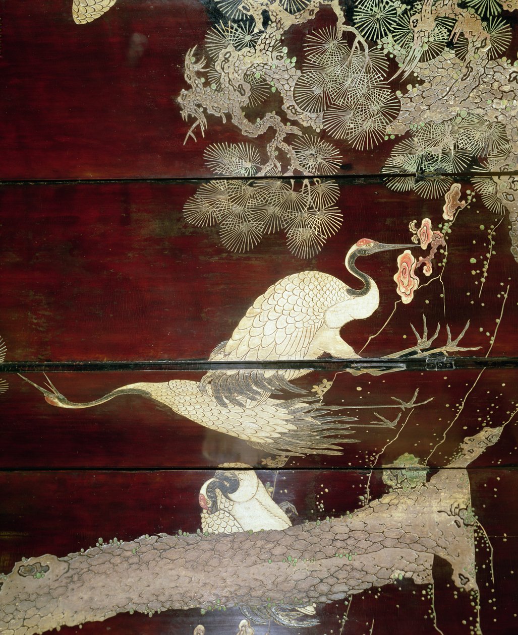 Detalj från en Coromandel-skärm som visar hägrar, 1619 (lack) av Unbekannt Unbekannt