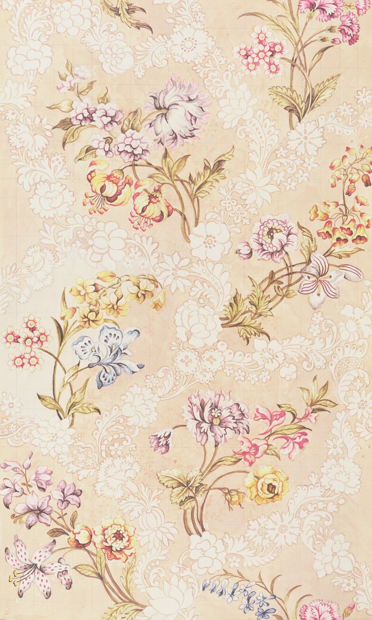 Blommönster med pioner, liljor och rosor för Spitalfields silke, av Anna Maria Garthwaite (1690-1763), 1744 av Unbekannt Unbekannt