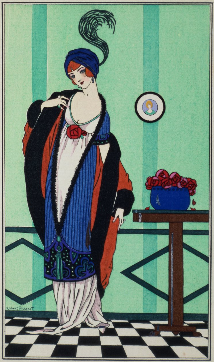 Pälsrock med muslintunika från `Costumes Parisiens av Robert Pichenot, 1913 av Unbekannt Unbekannt