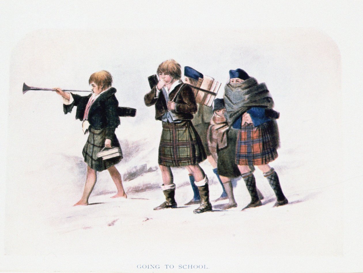 Going To School av R.R. McIan (färgad litho) av Unbekannt Unbekannt