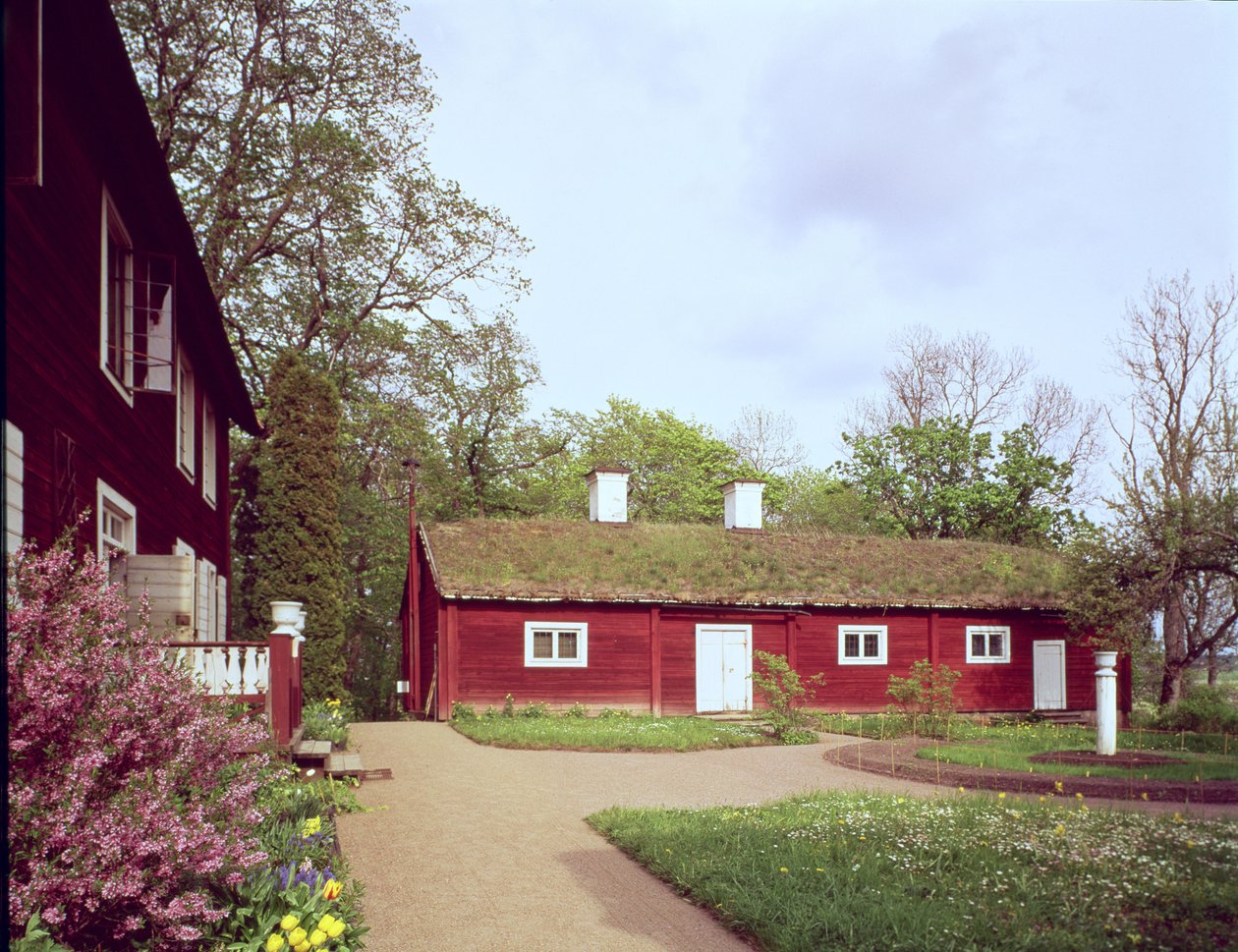 Grästaksbod vid Carl Linnaeus hus, Hammarby, Uppsala, Sverige foto av Unbekannt Unbekannt