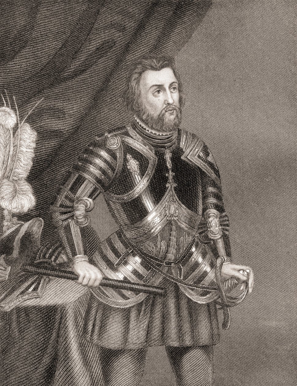 Hernán Cortés de Monroy y Pizarro, från History of The Conquest of Mexico, publicerad 1850 av Unbekannt Unbekannt
