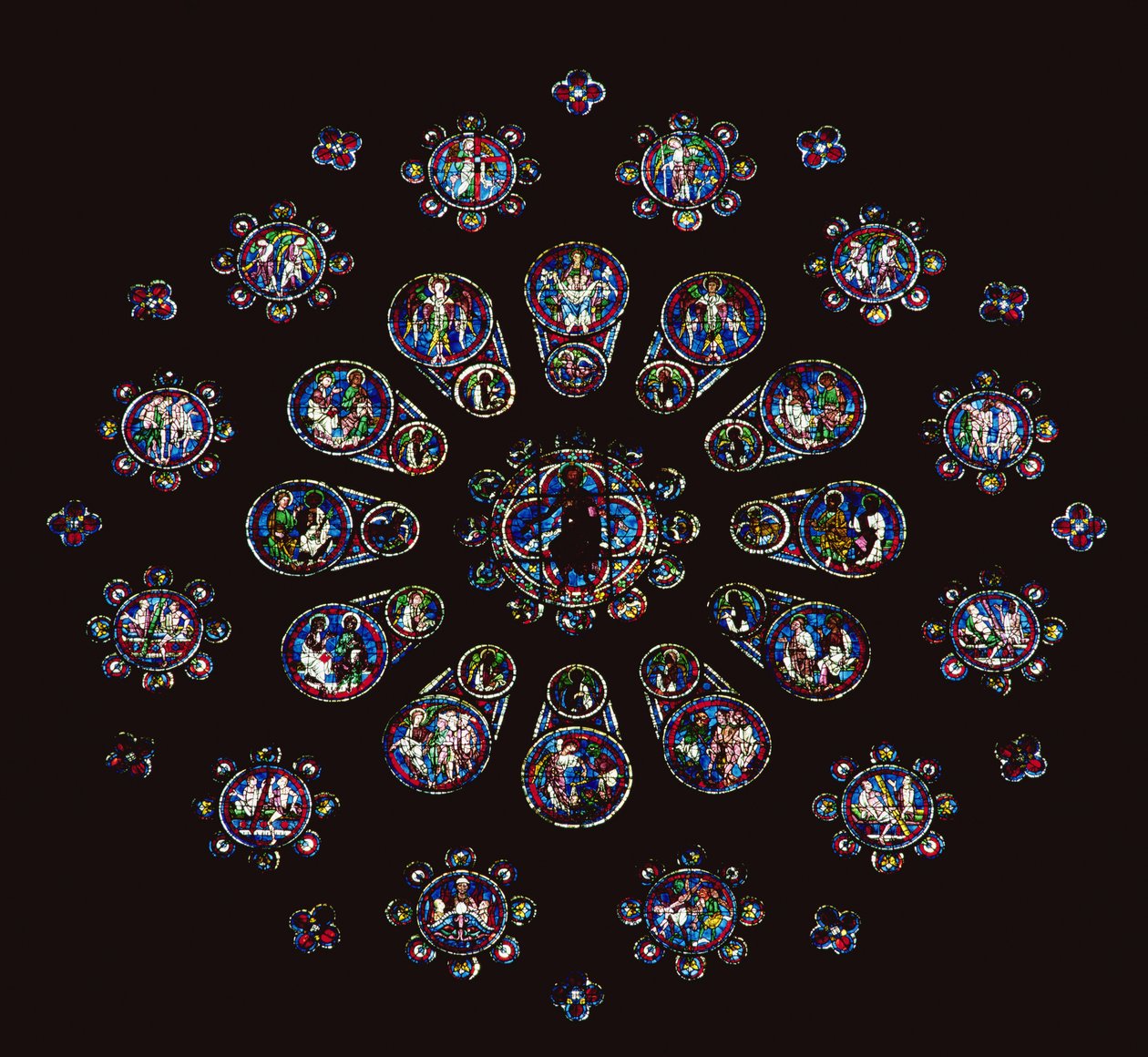 Passionens instrument och scener från den sista domen; västrost fönster, mittparti, c.1222 av Unbekannt Unbekannt