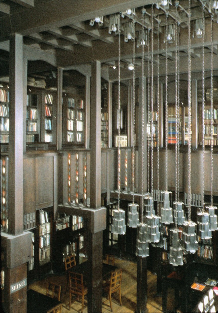 Interiör från Glasgow School of Art, bibliotek, Skottland, Storbritannien; byggd 1897-1909 av Charles Rennie Mackintosh, (1868-1928) av Unbekannt Unbekannt