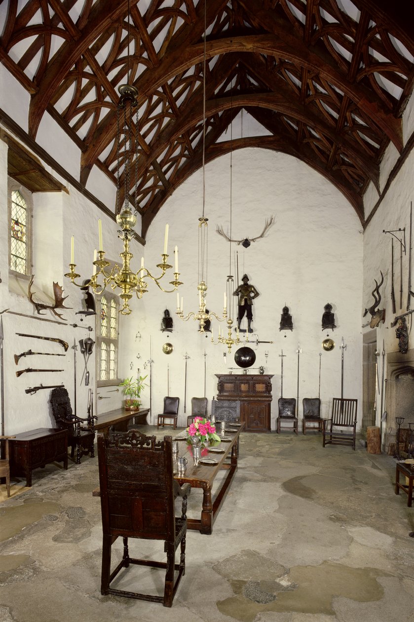 Interiör av den stora salen, Cotehele House, Cornwall av Unbekannt Unbekannt