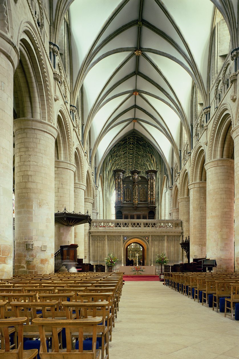 Interiör av långhuset, Gloucester Cathedral, Gloucestershire, tidigt 1100-tal av Unbekannt Unbekannt