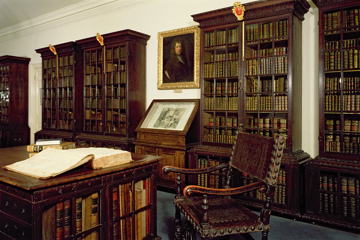 Interiörvy av Pepys bibliotek, Magdalene College, Cambridge av Unbekannt Unbekannt