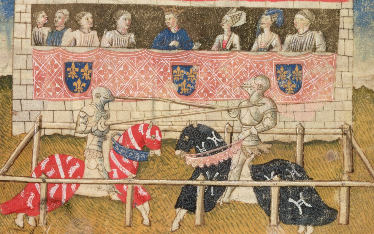 John Chalon av England och Lois de Beul från Frankrike tornerspel, från Royal Armory Manuscript, 1448 av Unbekannt Unbekannt