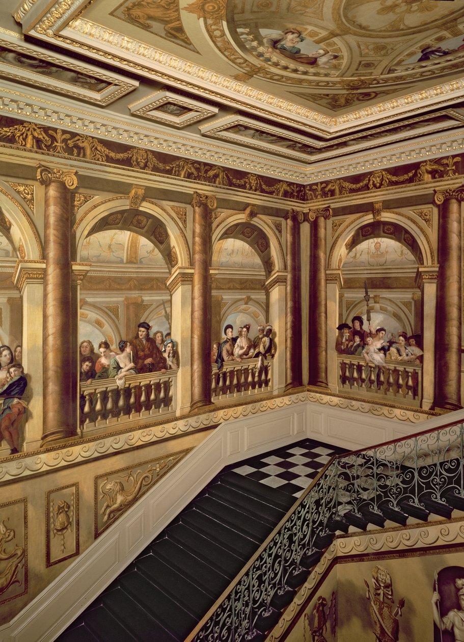 Kensington Palace, View of the Kings Grand Staircase, English School, (1600-talet) London, Storbritannien av Unbekannt Unbekannt