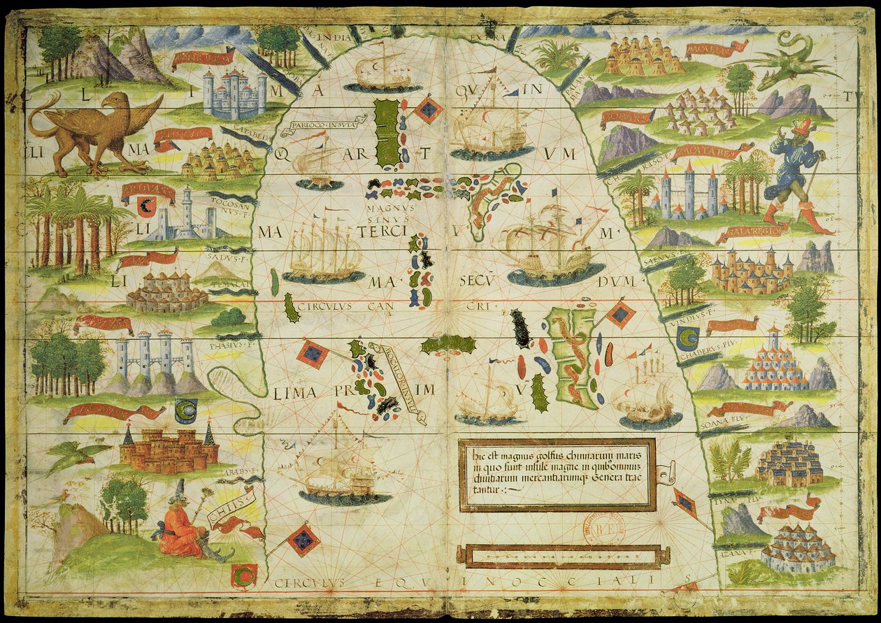 Karta över Kinas hav, från en faksimil av "Miller Atlas" av Pedro och Jorge Reinel, och Lopo Homem, gjord 1519 av Unbekannt Unbekannt