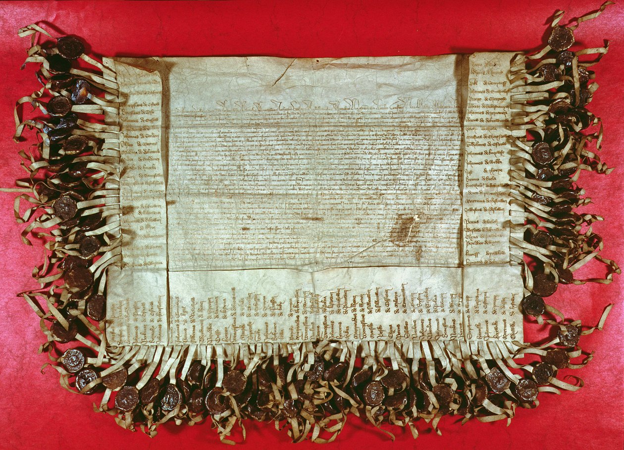 Medeltida protestbrev från den böhmiska adeln som protesterar mot konciliet i Konstanz behandling av John Huss (ca 1369-1415), 1415-16 (bläck på pergament) av Unbekannt Unbekannt