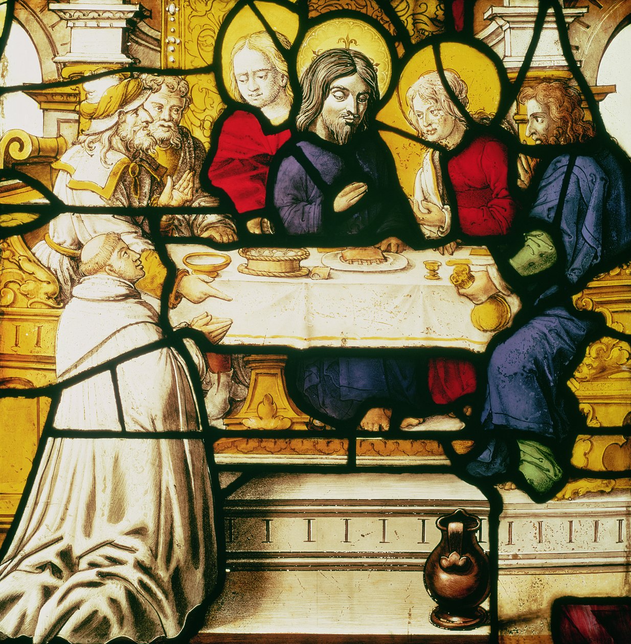 Panel föreställande den helige Andreas vid nattvarden i Emmaus av Unbekannt Unbekannt
