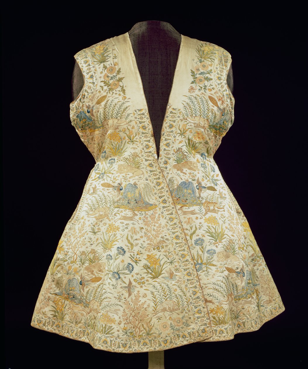 Satin jaktkappa broderad med siden i kedjesöm, nordindiska (Mughal), första hälften av 1600-talet (satin och siden) av Unbekannt Unbekannt