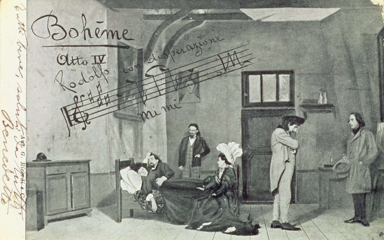 Scen från akt IV av operan "La Boheme", av Giacomo Puccini (1858-1924) (bw foto) av Unbekannt Unbekannt