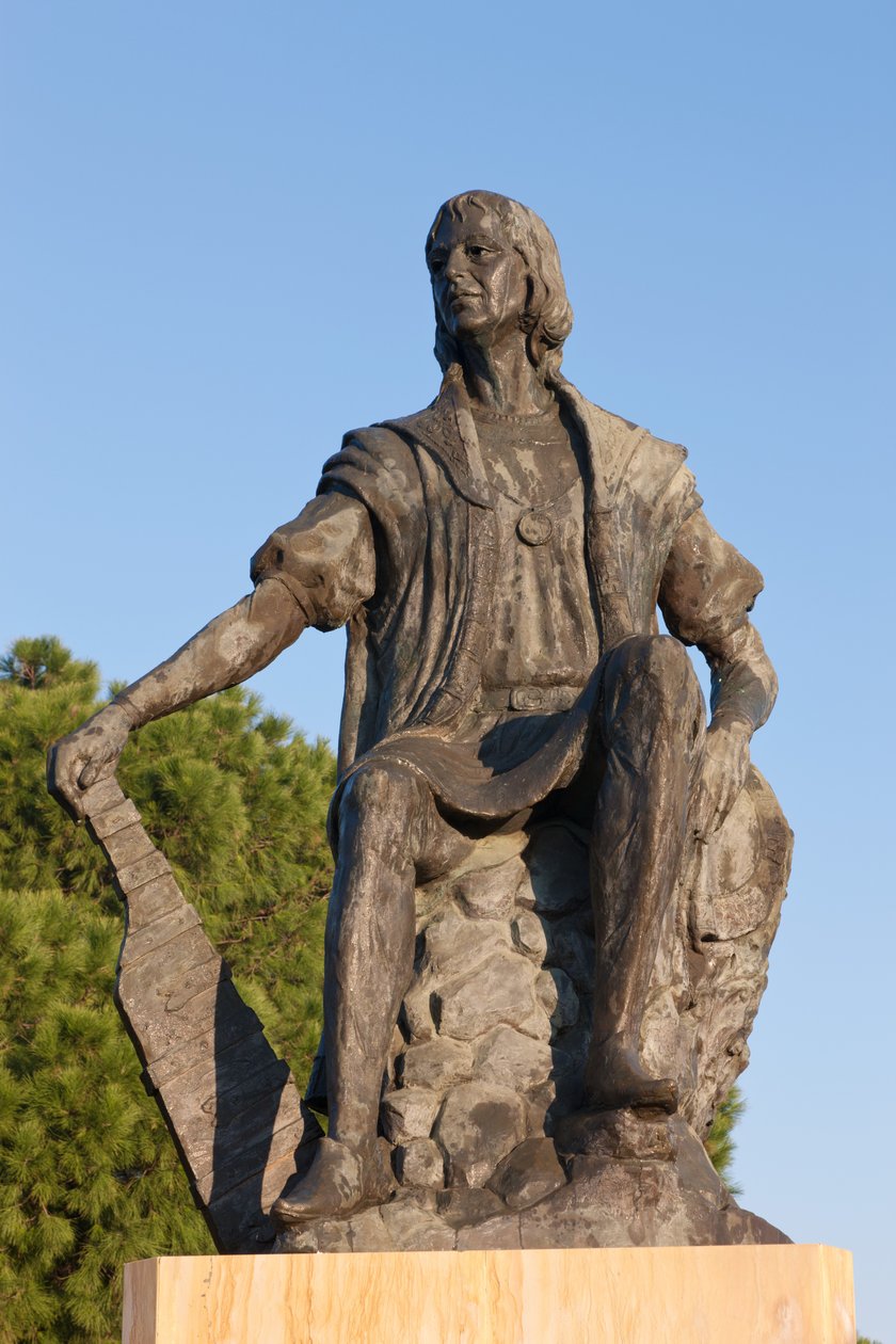 Staty av Christopher Columbus vid La Rabida-klostret, Huelva-provinsen, Andalusien, södra Spanien. av Unbekannt Unbekannt