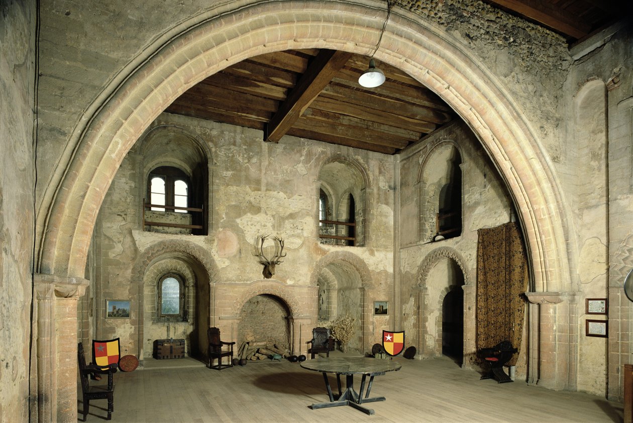 The Banqueting Hall, Hedingham Castle, English School, (1100-talet), Essex, Storbritannien av Unbekannt Unbekannt
