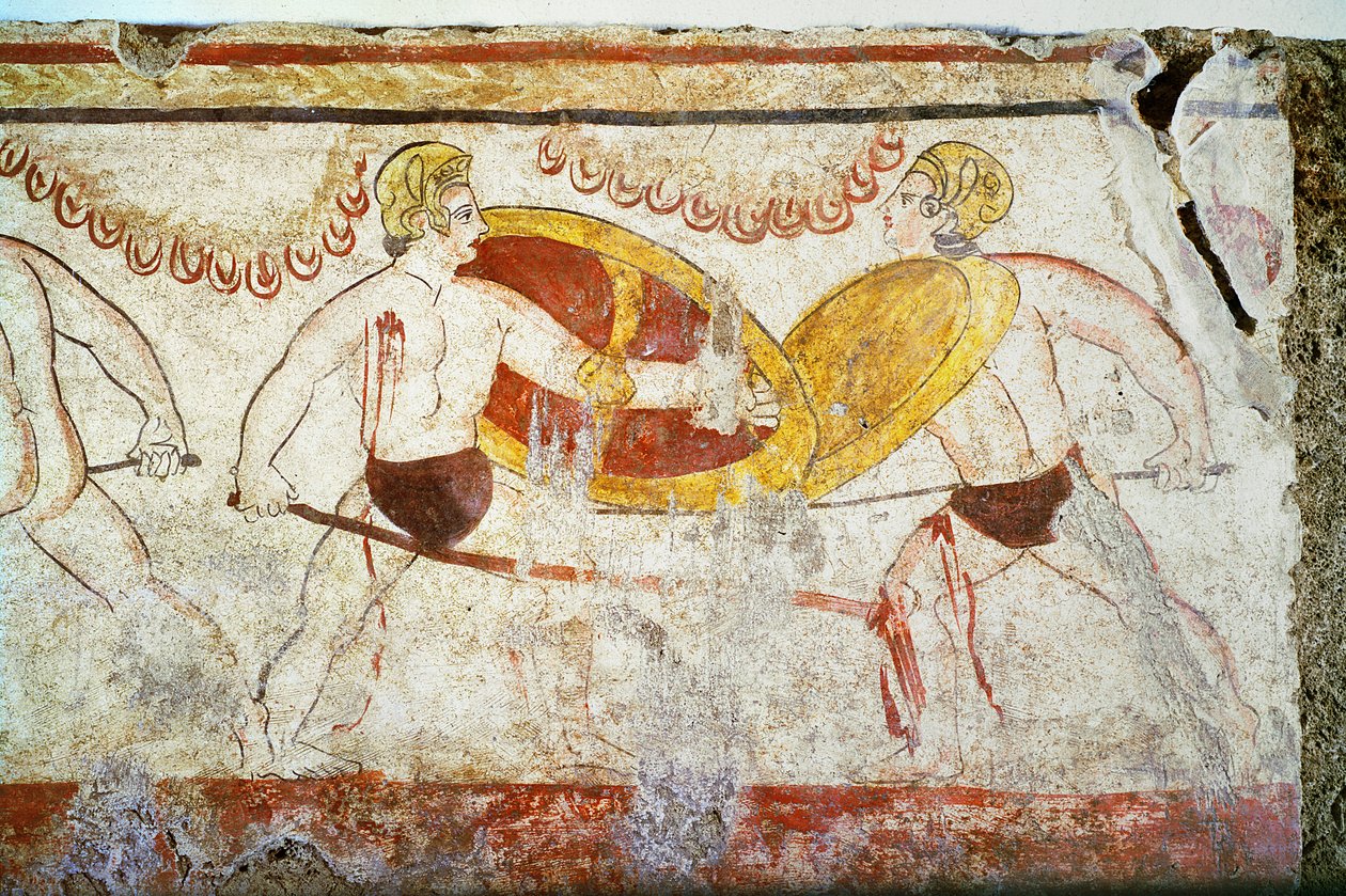 Slaget om gladiatorerna, detalj av en duell, c.3:e århundradet f.Kr av Unbekannt Unbekannt