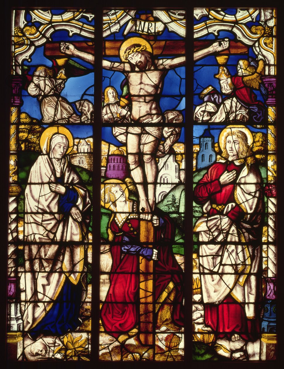 Korsfästelsen, målat glasfönster, troligen från Abbey of Altenberg, nära Köln, kanske designat av målaren känd som Master of the Holy Kindred, ca 1500 av Unbekannt Unbekannt