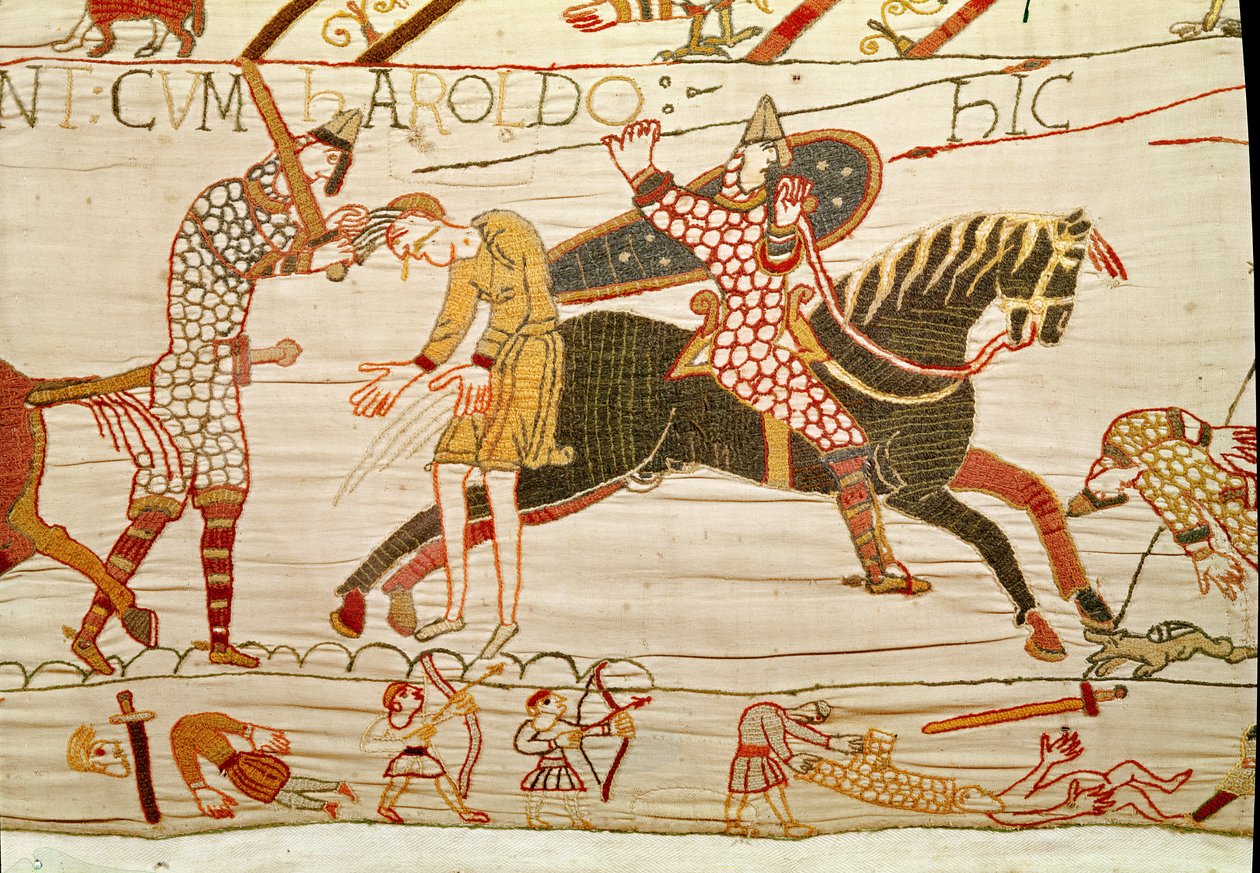 Normanerna dödar Harolds män, Bayeux Tapestry av Unbekannt Unbekannt