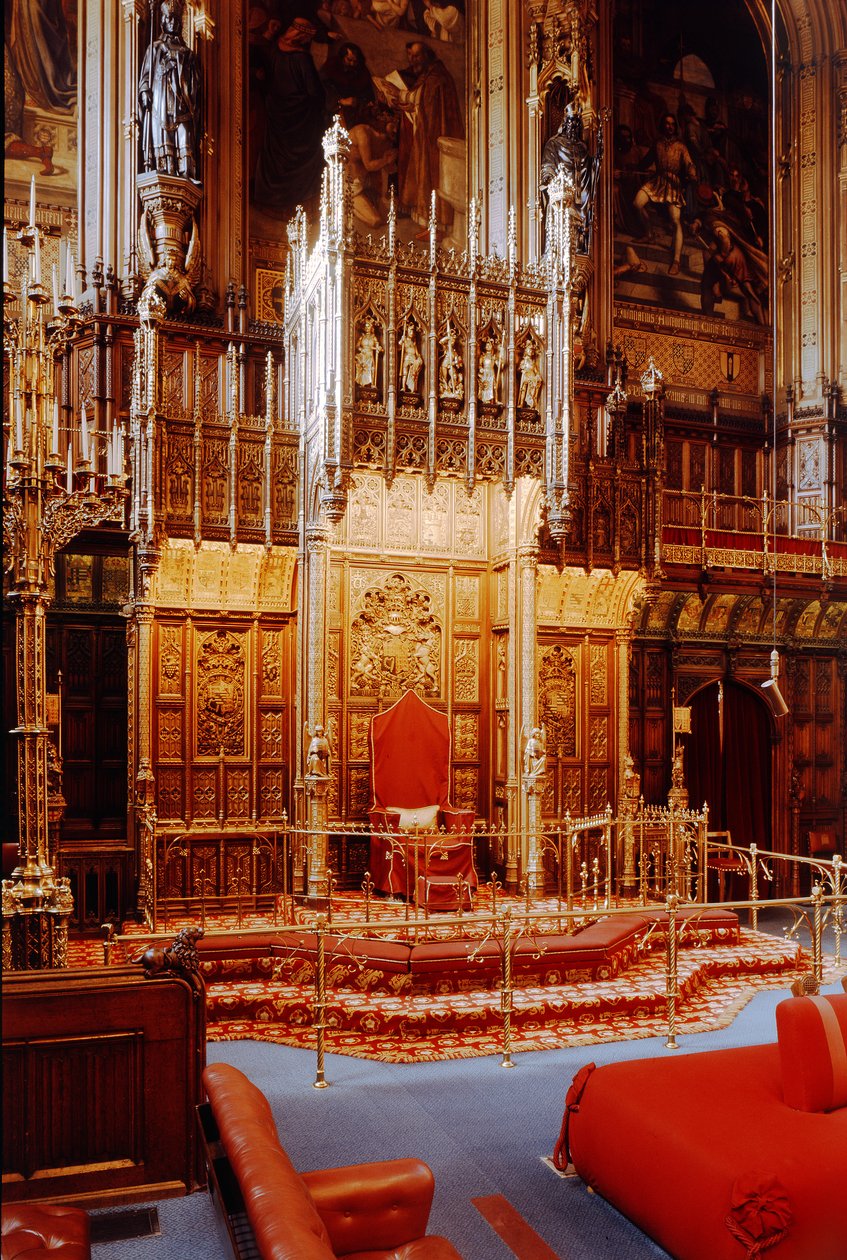 Sovereigns Throne i House of Lords, Westminster, byggd ca 1844 av Unbekannt Unbekannt