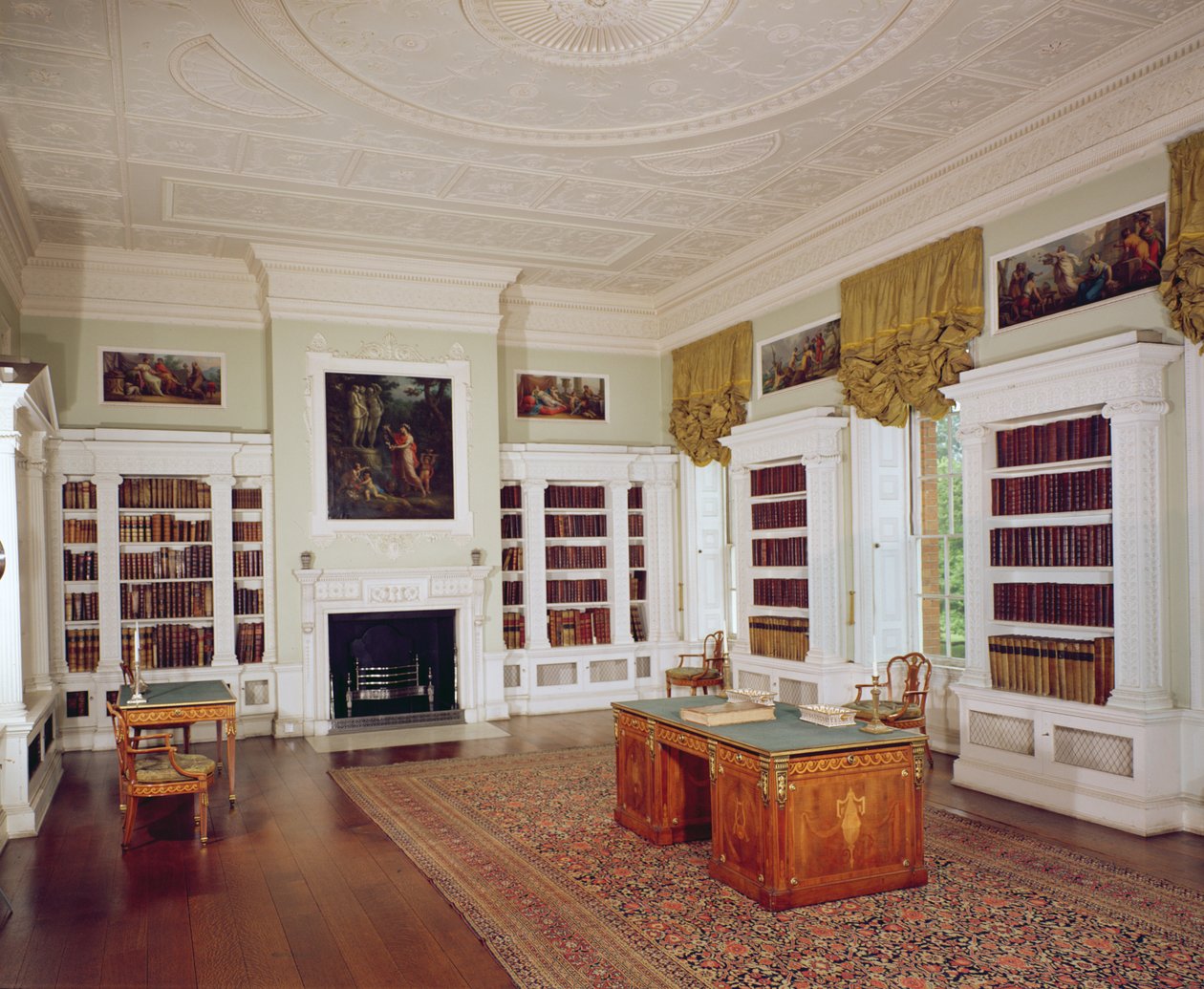 Biblioteket med Adam skrivbord, c.1775, i nyklassisk stil av Unbekannt Unbekannt
