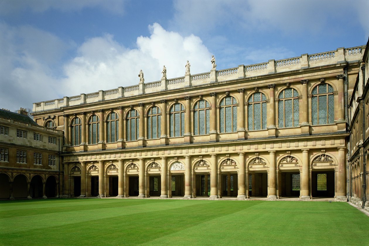 Utsikt över Great Court of the Wren Library, Trinity College, Cambridge av Unbekannt Unbekannt