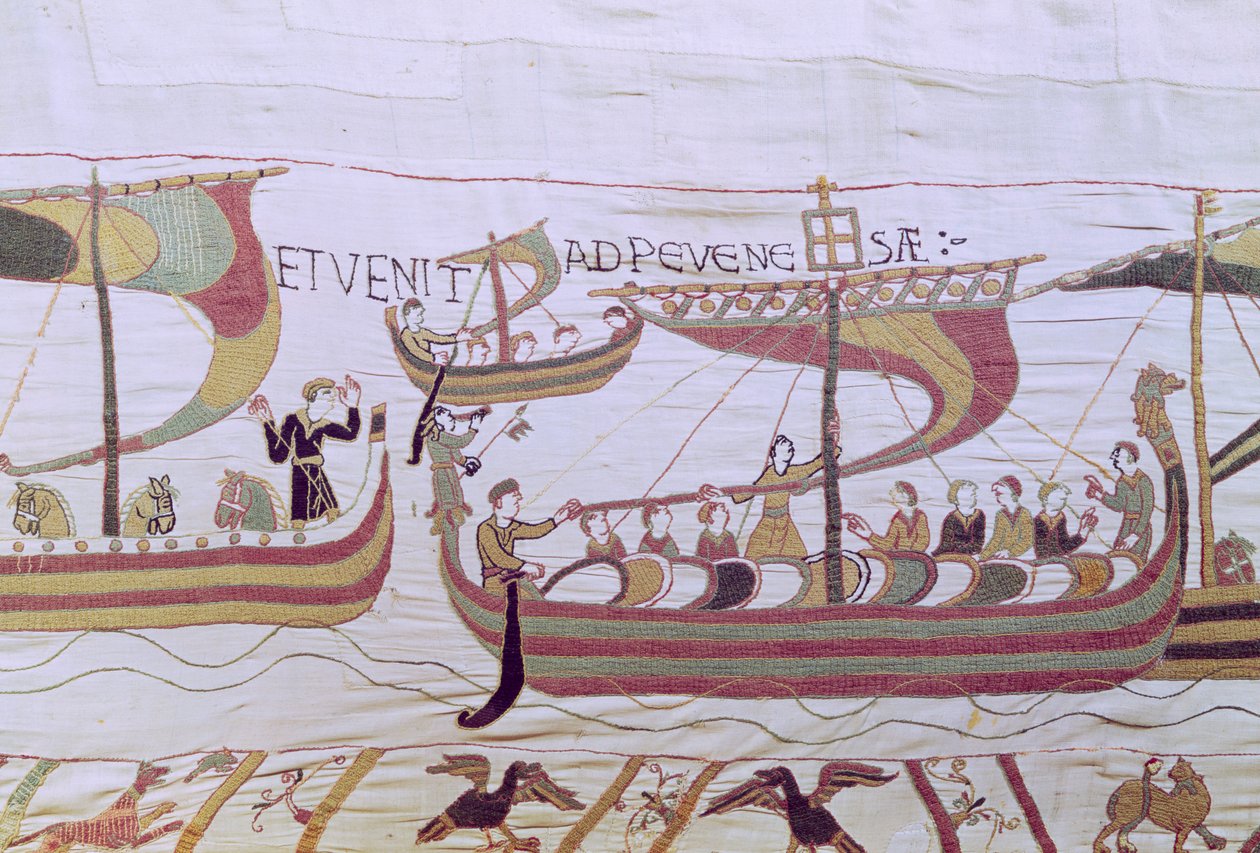 Hertig William och den normandiska invasionsflottan korsar kanalen, Bayeux Tapestry av Unbekannt Unbekannt