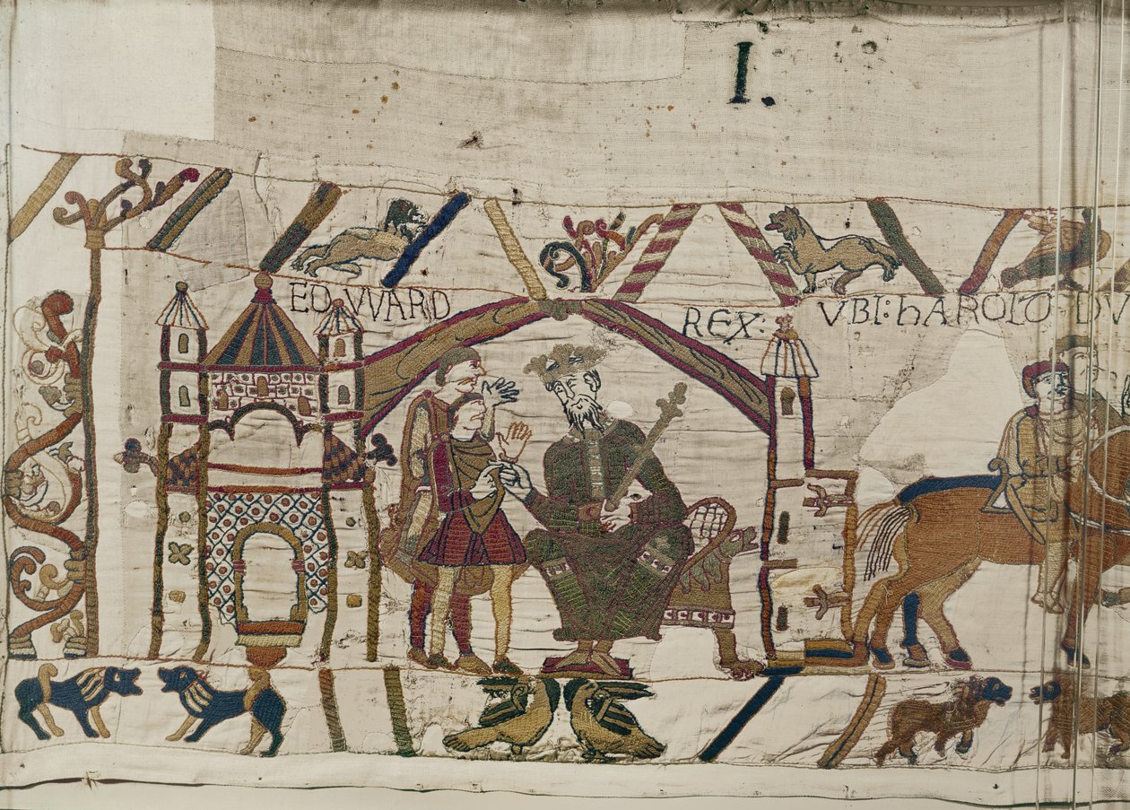 Kung Edward Bekännaren skickar Harold till Normandie, Bayeux Tapestry av Unbekannt Unbekannt