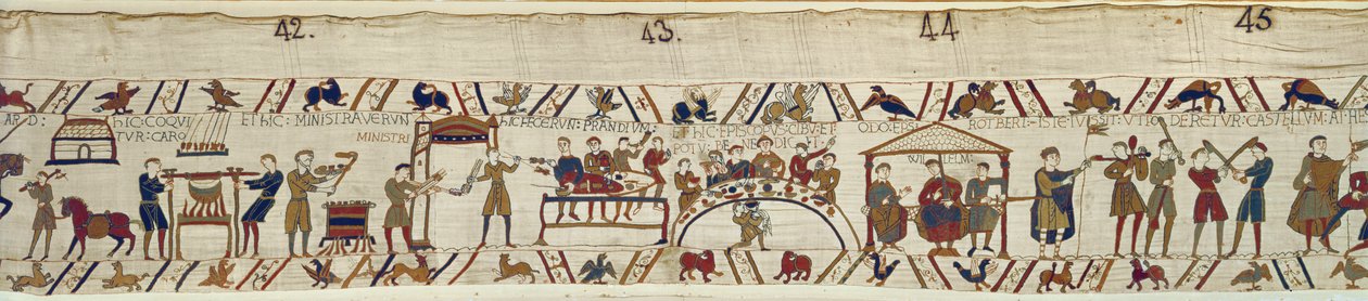 Normandiska tjänare förbereder en bankett för William, Bayeux Tapestry av Unbekannt Unbekannt