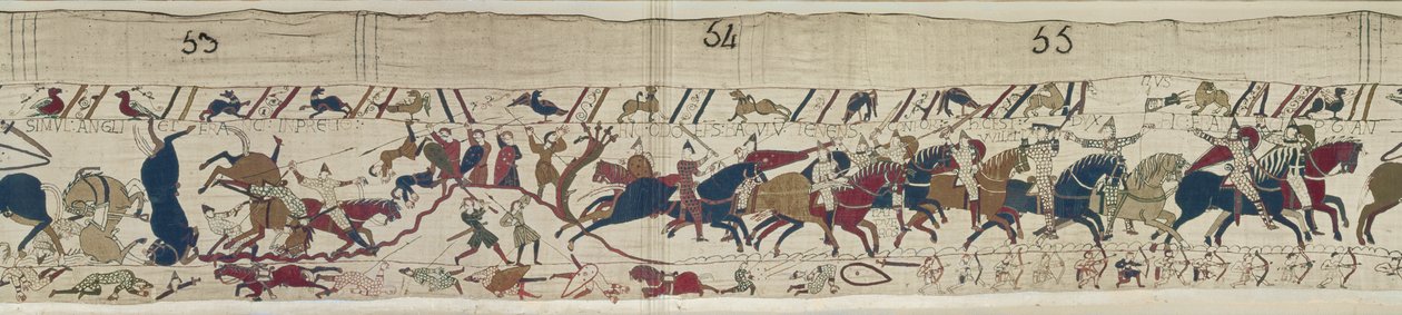 Normander och engelska faller sida vid sida och biskop Odo samlar normanderna, Bayeux Tapestry av Unbekannt Unbekannt