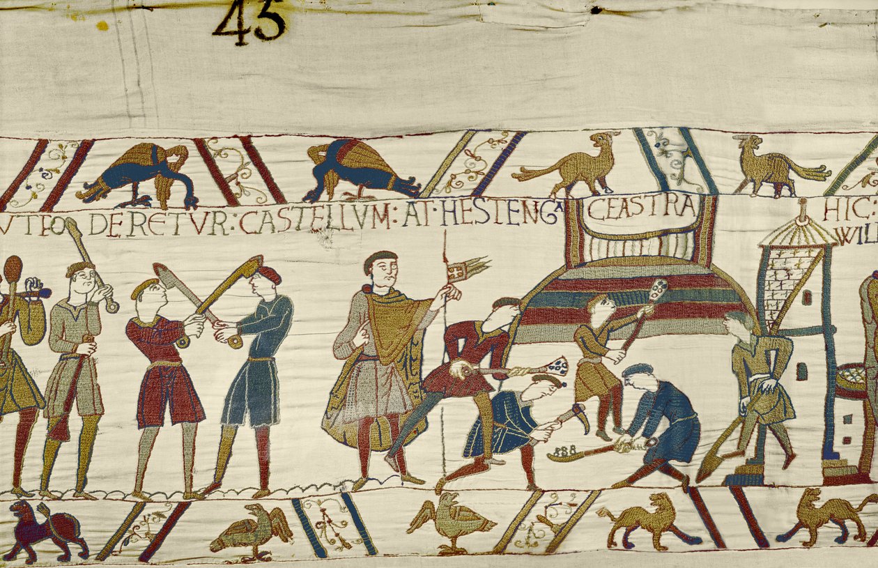 Normander bygger befästningar vid Hastings, Bayeux Tapestry av Unbekannt Unbekannt