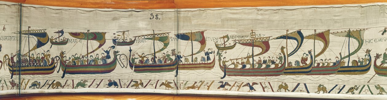 Den normandiska invasionsflottan korsar kanalen, Bayeux Tapestry av Unbekannt Unbekannt