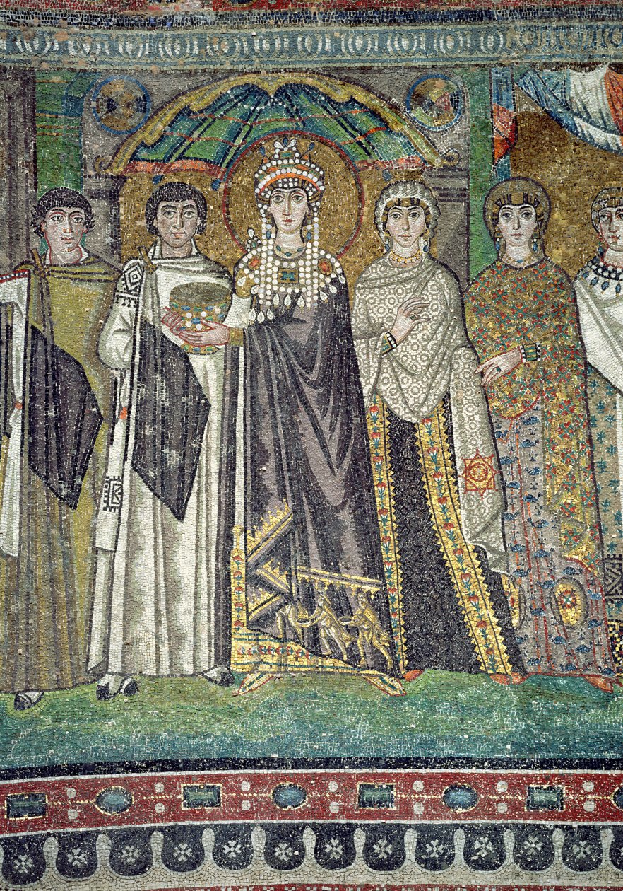 Theodora och hennes hov, detalj av kejsarinnan, c.547 AD av Unbekannt Unbekannt